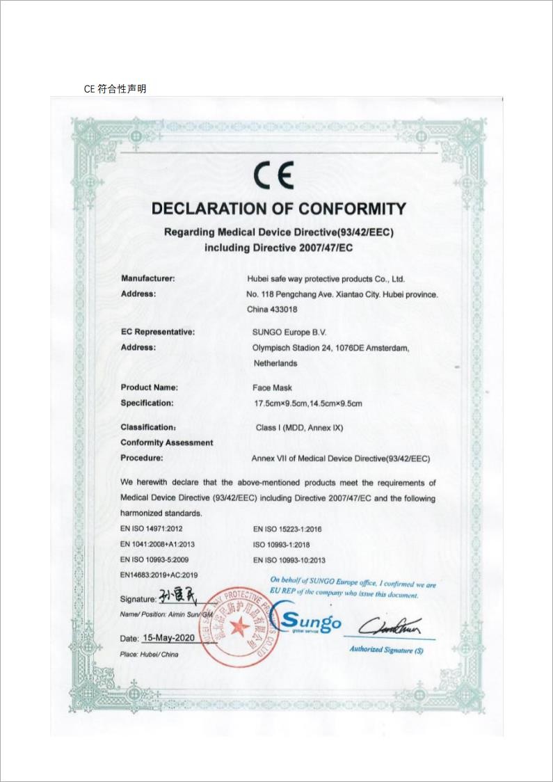 China HUBEI SAFETY PROTECTIVE PRODUCTS CO.,LTD(WUHAN BRANCH) Certificaten
